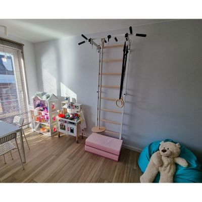 23. GYMNASTIC WOODEN AND METAL WALL BAR WITH METAL BAR AND ACCESSORIES FOR CHILDREN BENCHK 721W A076