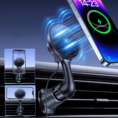 4. Wozinsky WCT5-6S4Y Car Holder with Qi/MagSafe 15W Inductive Charger for Air Vent - Black