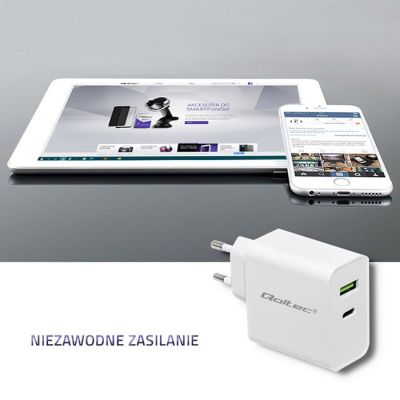 3. QOLTEC WALL CHARGER 45W | 5-20V | 2.4-3A | USB TYPE C PD | USB | WHITE