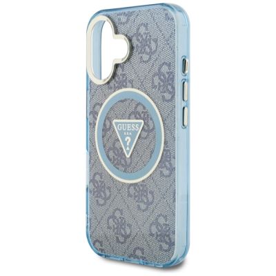 6. Guess IML Metal Glitter 4G Circle Triangle MagSafe Case for iPhone 16 - Blue