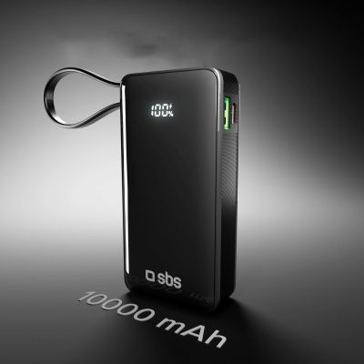 10. Powerbank SBS 10000 mAh 20W with built-in USB-C cable and digital display - black