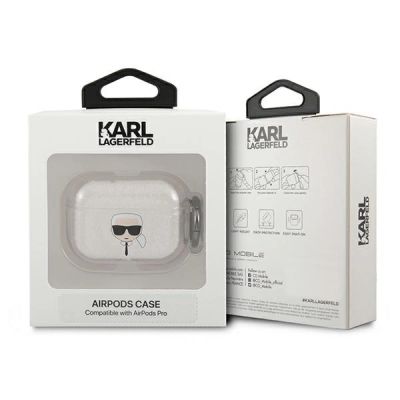 3. Karl Lagerfeld KLAPUKHGS AirPods Pro cover srebrny/silver Glitter Karl`s Head