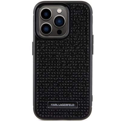 3. Karl Lagerfeld Rhinestone Logo Metal Plate case for iPhone 15 Pro - black