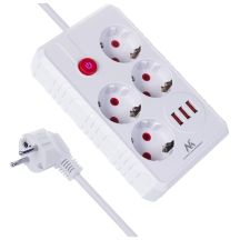 MACLEAN POWER STRIP, EXTENSION CORD 4 OUTLETS + 3XUSB, 110-240V AC 50/60HZ, 2.1A MAX 2500W, 3M, WHITE MCE393 W
