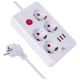 MACLEAN POWER STRIP, EXTENSION CORD 4 OUTLETS + 3XUSB, 110-240V AC 50/60HZ, 2.1A MAX 2500W, 3M, WHITE MCE393 W