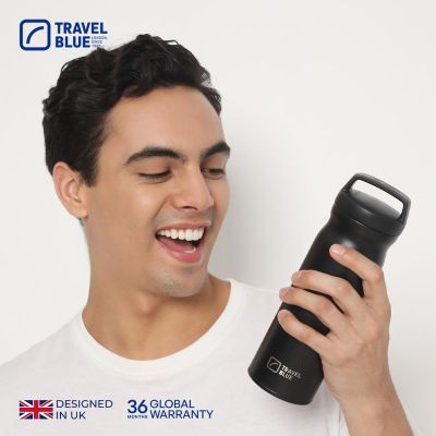 6. TRAVEL BLUE BLACK THERMAL BOTTLE