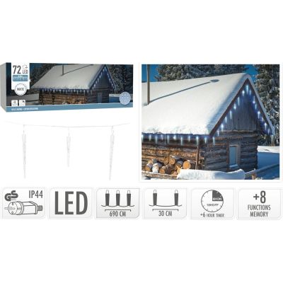 LAMPS LIGHT CURTAIN ICICULARS OUTDOOR 72 LED COOL WHITE TIMER