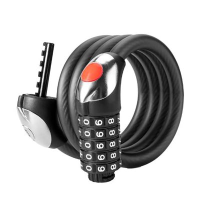 2. Rockbros RKS531 bicycle lock with 5-digit code, steel cable, 120 cm, with LED lighting - black