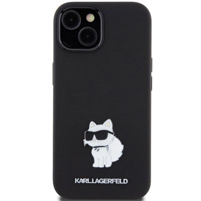 3. Karl Lagerfeld Silicone Choupette Metal Pin case for iPhone 15 Plus / 14 Plus - black