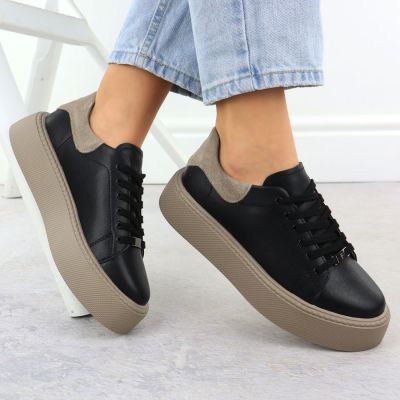 3. Women's leather platform sneakers, black, Filippo DP6119
