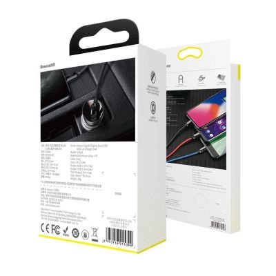 18. Baseus 2x USB 4.8A 24W car charger with LCD + 3in1 cable USB - USB Type C / micro USB / Lightning 1.2m black (TZCCBX-0G)