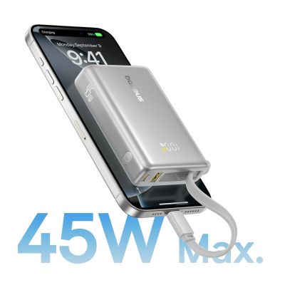7. Baseus PicoGo 10000mAh 45W Powerbank with Digital Display and Built-in USB-C Cable - Titanium
