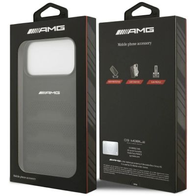 8. Mercedes AMG Leather Debossed Lines Logo Case for iPhone 18 Pro Max / 17 Pro Max - Black