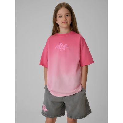 Girls' loose T-shirt with print 4F 4FJRSS26TTSHF4186-90A
