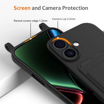 5. iPhone 17 TPU Case with Card Holder and Crossbody Lanyard - Black