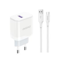 Dudao A20EU USB-A 18W wall charger - white + USB-A - USB-C cable