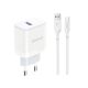 Dudao A20EU USB-A 18W wall charger - white + USB-A - USB-C cable