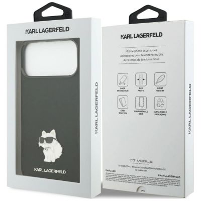 8. Karl Lagerfeld Silicone Choupette Metal Pin Case for iPhone 18 Pro Max / 17 Pro Max – Black