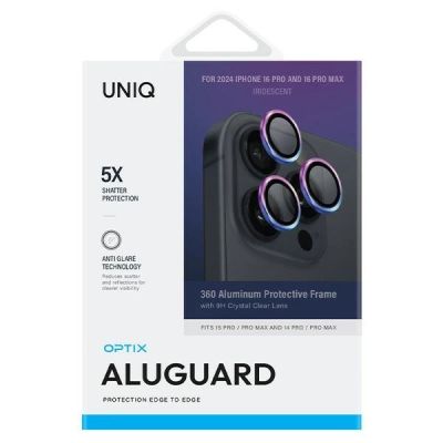 2. Uniq Optix Aluminum Camera Lens Protector iPhone 16 Pro 6.3" / 16 Pro Max 6.9" iridescent camera lens glass with applicator