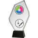 Glass trophy with LuxorJet color print, engraving, paint filling and case