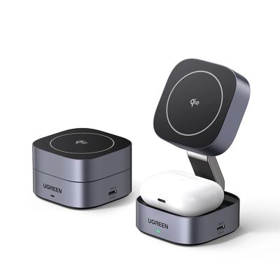 2. Ugreen W702 3in1 inductive charger with MagSafe / Qi2 and USB-C port for phone / headphones - black