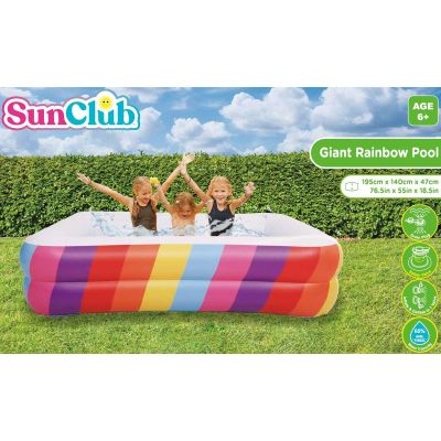 9. FAMILY INFLATABLE POOL RECTANGULAR 2-RING RAINBOW 195x140x47CM 51470