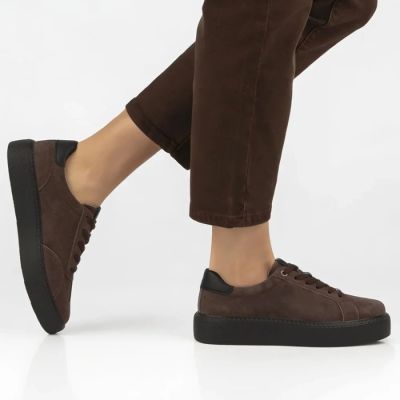 8. Women's leather platform sneakers, brown, Filippo DP6119
