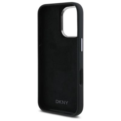 5. DKNY Liquid Silicone Metal Logo iPhone 16 Case - Black