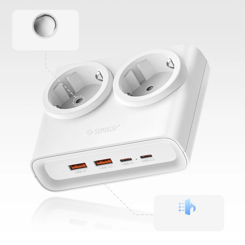 2. Orico PDC25 25W 6in1 Power Strip 2x AC + 2x USB-A + 2x USB-C - White
