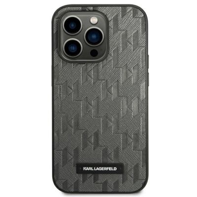 3. Karl Lagerfeld Saffiano Mono Metal Logo iPhone 14 Pro Max 6.7" Case - Gray