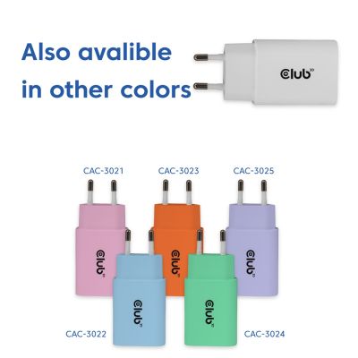 7. CLUB3D CAC-3020 Mobile Charger Smartphone, Universal White AC Fast Charging Internal