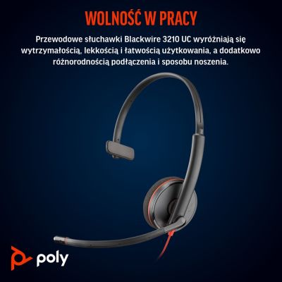 11. Poly Blackwire 3210 Monaural USB-C Headset +USB-C/A Adapter