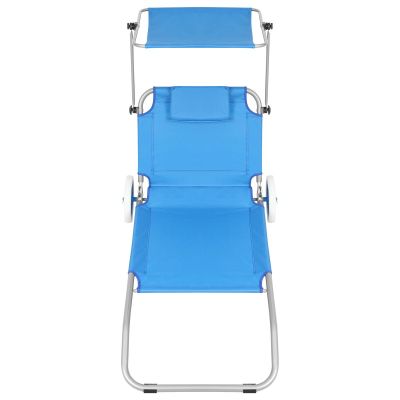 15. FOLDABLE BEACH CHAIR WITH CANOPY ON WHEELS 116x62x60-90CM BLUE