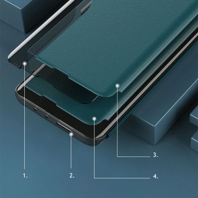 10. Eco Leather View Case elegant bookcase type case with kickstand for Samsung Galaxy A22 4G red