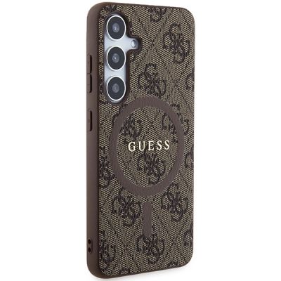 4. Guess 4G Collection Leather Metal Logo MagSafe Case for Samsung Galaxy S24 - Brown
