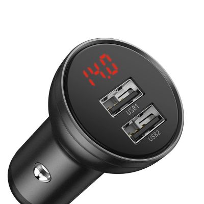5. Baseus 2x USB 4.8A 24W car charger with LCD + 3in1 cable USB - USB Type C / micro USB / Lightning 1.2m black (TZCCBX-0G)