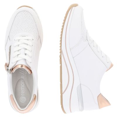 3. Women's leather wedge sneakers white Remonte Rieker D0T04-80