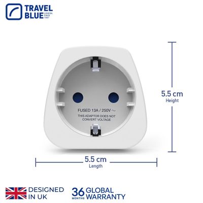 6. TRAVEL BLUE SCHUKO → UK Travel Adapter