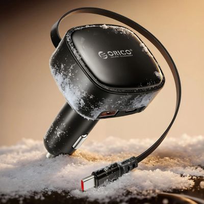 9. Orico FC-66-1A2C 66W Car Charger with Built-in Retractable USB-C Cable - Black