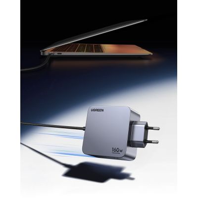 6. Ugreen Nexode Pro 160W GaN Charger with USB-C Cable Universal Black, Gray AC Fast Charging Internal