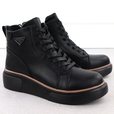 3. Black Women’s Leather Wedge Ankle Boots Filippo DBT6452