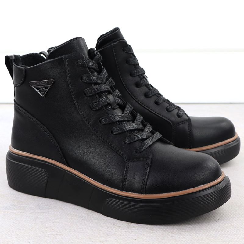 3. Black Women’s Leather Wedge Ankle Boots Filippo DBT6452