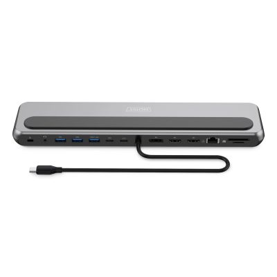 4. 12-port USB-C docking station, max. 8K/30Hz with HDR, HDMI, DP, max. 3 monitors (MST), USB-C 3.2 Gen2, Gigabit Ethernet, SD/Micro SD, Audio, PD 100W