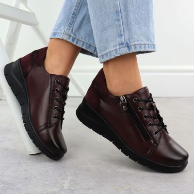 5. Burgundy Leather Women’s Wedge Shoes Vinceza 39964