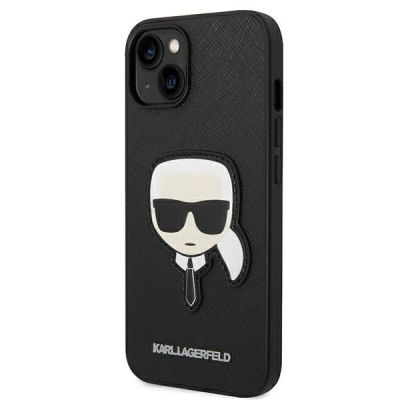 2. Karl Lagerfeld Saffiano Karl's Head Patch Case for iPhone 14 Plus - Black