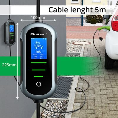 11. Qoltec Mobile charger for electric car EV with regulation 2in1 Type2 | 3.5kW | 230V | SCHUKO 16A | Wi-fi | TUYA | SMART LIFE | LCD | Portable | 5m (52435)