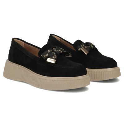 4. Women's leather suede platform shoes, black Filippo DP8293