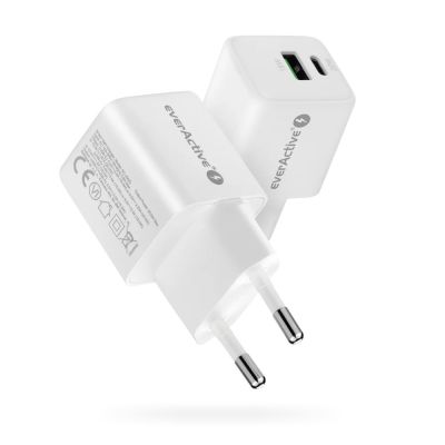 6. EVERACTIVE GAN WALL CHARGER 1 X USB, 1 X USB-C QUICK CHARGE 3.0 20W WHITE SC-330Q