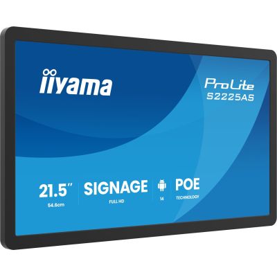 iiyama ProLite S2225AS-B1P Flat Panel Digital Signage 54.6 cm (21.5") LCD Wi-Fi 500 cd/m2 Full HD Black Built-in Processor Android 24/7