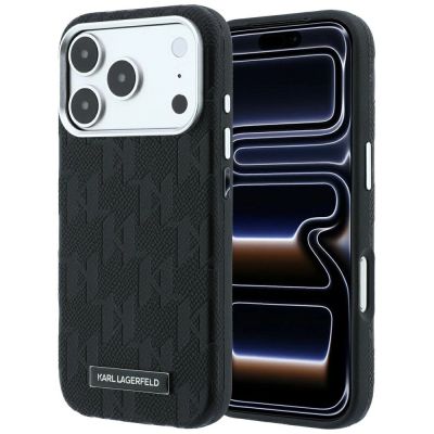 Karl Lagerfeld Grained Mono Resin Logo MagSafe Case for iPhone 17 Pro Max / 18 Pro Max - Black